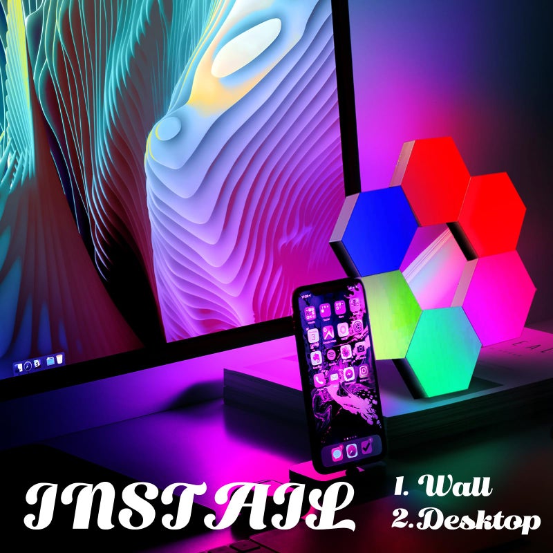 ODISTAR Remote Control Hexagon Wall Light,Smart Wall-Mounted Touch-Sensitive DIY Geometric Modular Assembled RGB led Colorful Light with USB-Power,Used in Bedroom (10-Pack) - Image 4